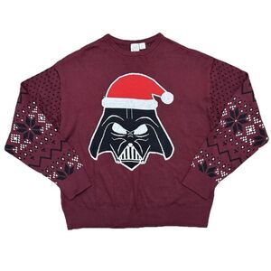 Disney 100 Star Wars Darth Vader Christmas Sweater Maroon Holiday Men's Size M